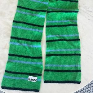 Ganni - Green Striped Scarf